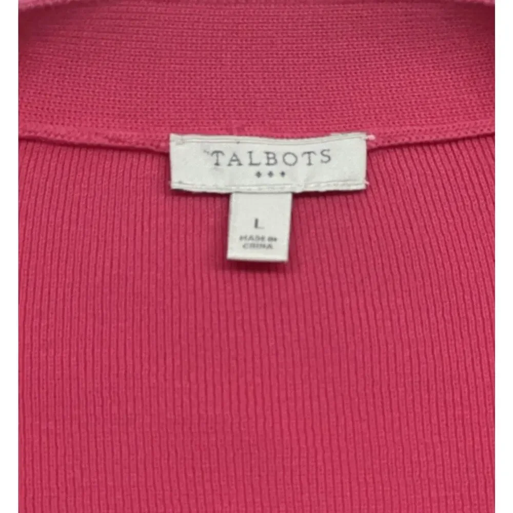 Talbots Open Cardigan Crop Sweater Womens Large Ruffle Sleeve Pink